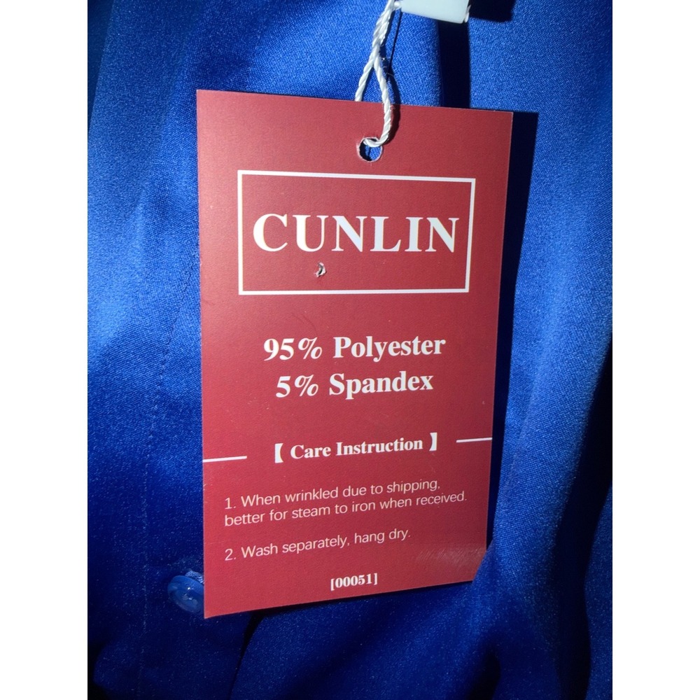 Cunlin Womens Royal Blue Satin Button Down Blouse Long Sleeve Stretch Shirt S - Picture 3 of 3